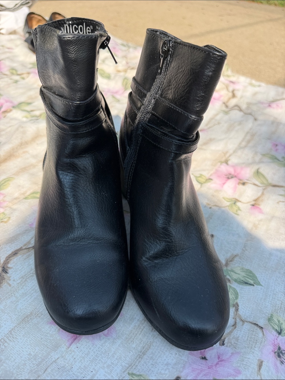Nicole Black Leather Ankle Booties with Side Zip